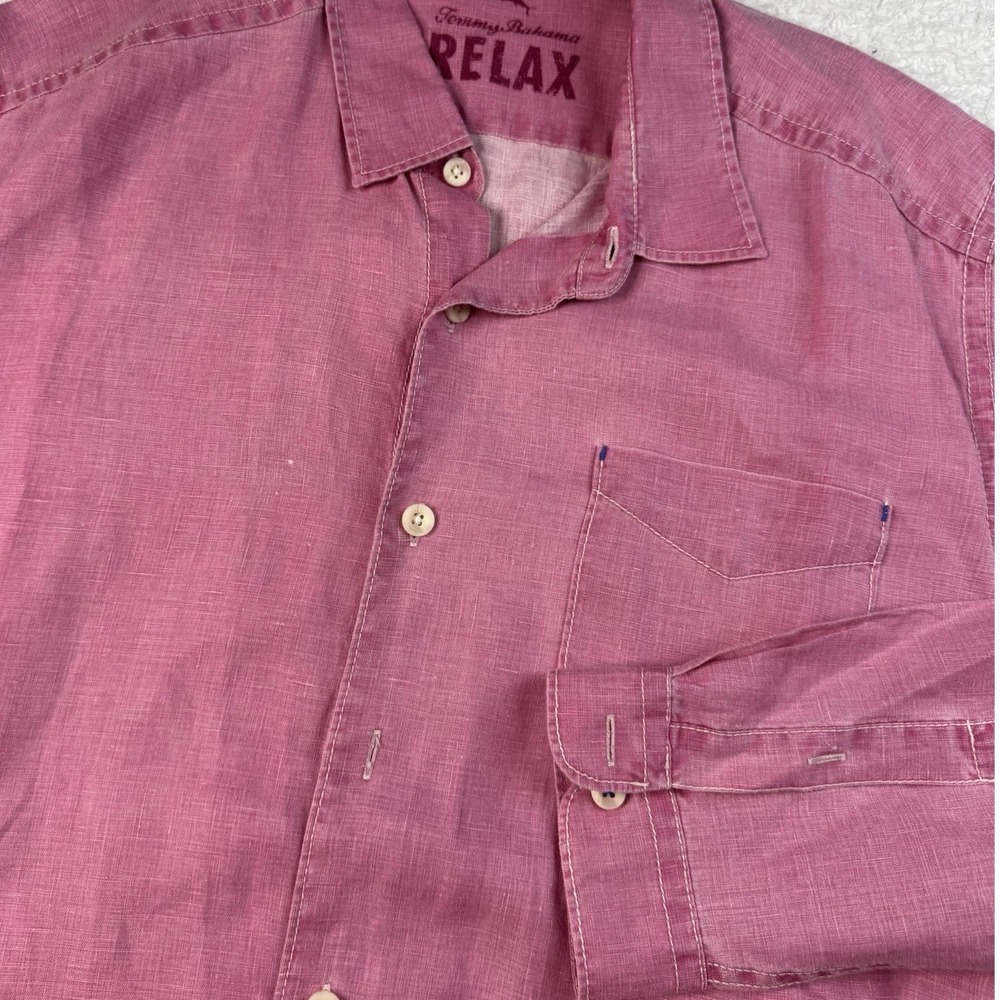 Tommy Bahama Relax Shirt Mens XL Red 100% Linen Long Slv Button Up Marlin Logo